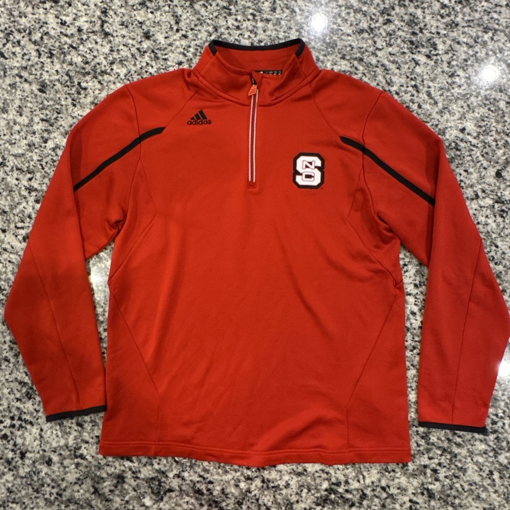 North Carolina State Sweatshirt Mens Medium Red Mock Neck Adidas‎ 1/4 Zip NCS